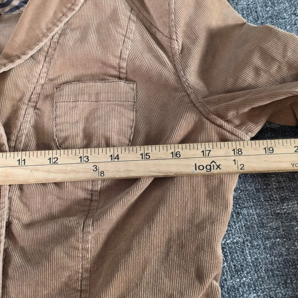 Anthropologie Pilcro Brown Corduroy Blazer Peplum Jacket Striped Cuffs Size 6